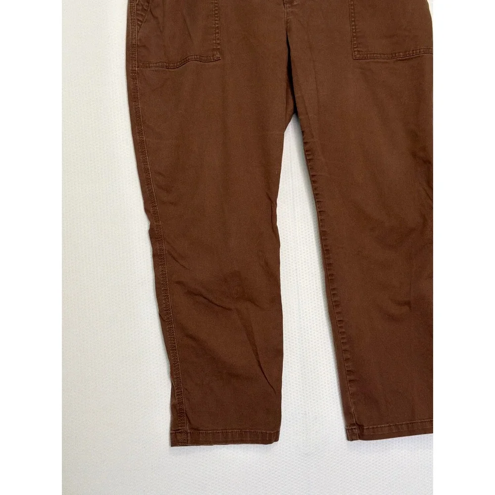 Old Navy Womens XL Brown Utility Pants Elastic Waist Patch Pocket Straight Leg